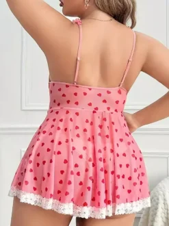 Nuisettes Lingerie Sexy Rose Volants Imprimé Polyester Robe Vêtements de Nuit Pyjama