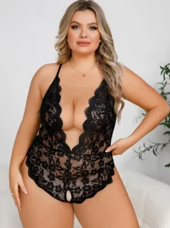 Nuisettes sans entrejambe grandes tailles lingerie en dentelle noire nuisettes sexy pour femmes