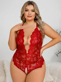 Nuisettes sans entrejambe grandes tailles lingerie en dentelle noire nuisettes sexy pour femmes