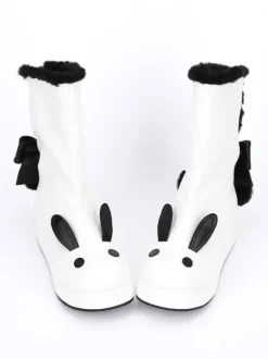 Oreille de lapin bottes Lolita blanc rayé Kawaii Lolita bottes d鈥檋iver en deux tons Déguisements Halloween