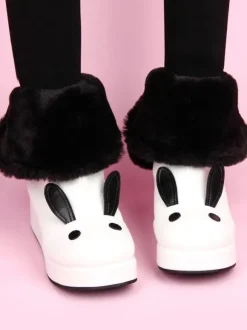 Oreille de lapin bottes Lolita blanc rayé Kawaii Lolita bottes d鈥檋iver en deux tons Déguisements Halloween