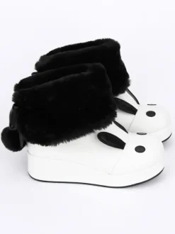 Oreille de lapin bottes Lolita blanc rayé Kawaii Lolita bottes d鈥檋iver en deux tons Déguisements Halloween