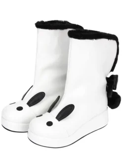 Oreille de lapin bottes Lolita blanc rayé Kawaii Lolita bottes d鈥檋iver en deux tons Déguisements Halloween