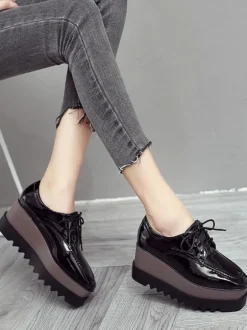Oxfords élégants bout rond Synthétique cuir avant en dentelle Synthétique caoutchouc bout rond Oxfords chaussures