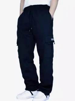 Pantalon cargo décontracté pour homme coupe droite surdimensionné taille naturelle avec poches