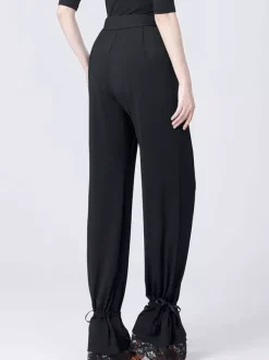 Pantalon de danse latine taille haute pour femme avec ruban