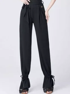 Pantalon de danse latine taille haute pour femme avec ruban