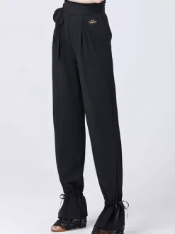 Pantalon de danse latine taille haute pour femme avec ruban
