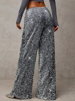 Pantalon de soirée à paillettes et cordon de serrage jambes larges pour femmes collection 2026