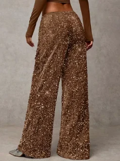 Pantalon de soirée à paillettes et cordon de serrage jambes larges pour femmes collection 2026