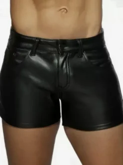 Pantalon en cuir PU noir Vintage slim rétro Costumes rétro pour hommes