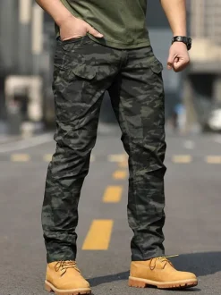 Pantalon homme décontracté camouflage taille naturelle pantalon cargo droit pantalon noir