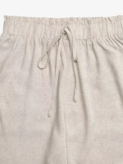 Pantalon large en lin mélangé pour femme cordon de serrage ourlet en dentelle taille élastique style décontracté