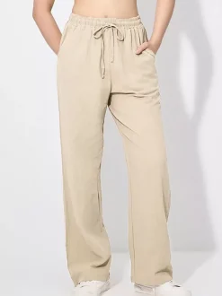Pantalon large pour femme - Pantalon fluide décontracté à taille élastique et cordon de serrage - Vacances d'été à la plage 2026