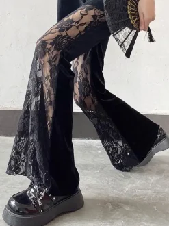 Pantalon Lolita gothique évasé Lolita en dentelle noire