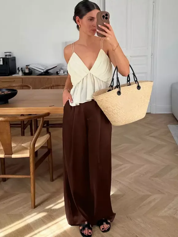 Pantalon marron taille haute