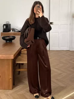 Pantalon marron taille haute