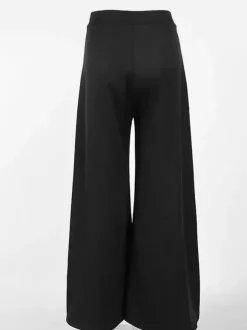 Pantalon palazzo femme à jambes larges double épaisseur de maille fendue fluide taille haute