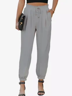 Pantalon Pantalon Taille Haute à Lacets Rouge Brique