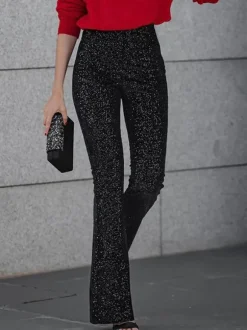 Pantalon Pantalon taille haute à sequins champagne