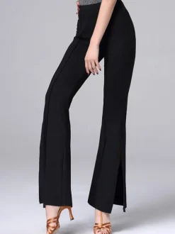 Pantalon de costume de danse latine Femmes noires Split Dancing Bottoms Déguisements Halloween