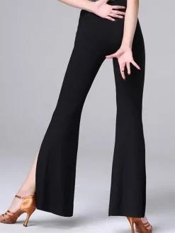 Pantalon de costume de danse latine Femmes noires Split Dancing Bottoms Déguisements Halloween