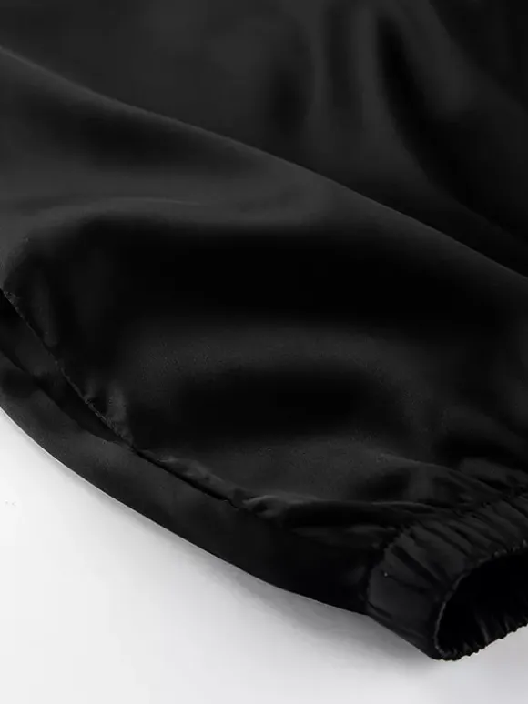 Pantalon large en satin à volants et taille élastique pour femme pantalon décontracté