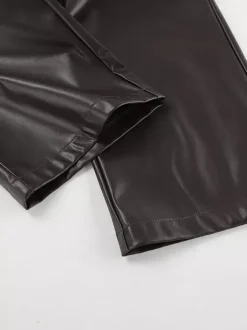 Pantalon large en similicuir à taille élastique et cordon de serrage