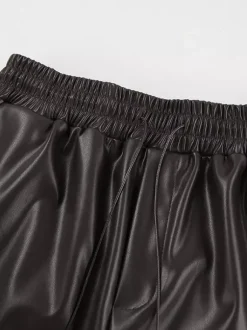 Pantalon large en similicuir à taille élastique et cordon de serrage