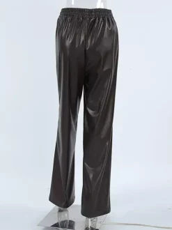 Pantalon large en similicuir à taille élastique et cordon de serrage