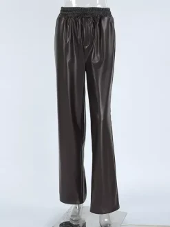 Pantalon large en similicuir à taille élastique et cordon de serrage