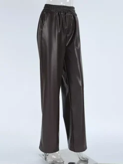 Pantalon large en similicuir à taille élastique et cordon de serrage