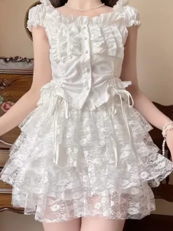 Pantalon Lolita blanc ample en dentelle à volants et volants Sweet Lolita Bloomers