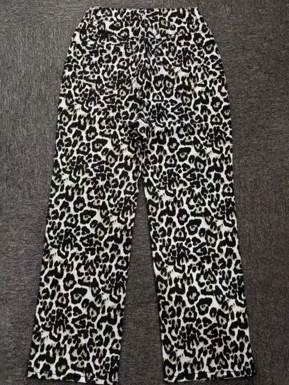 Pantalon marron taille haute imprimé léopard