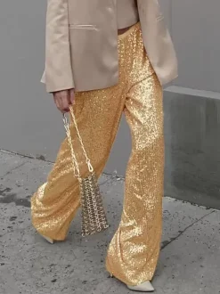 Pantalon Paillettes Argentées Taille Haute