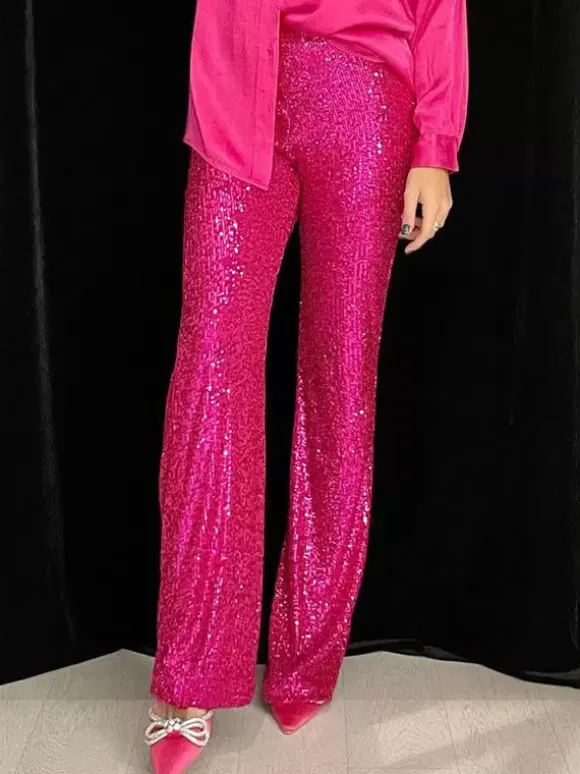 Pantalon Paillettes Argentées Taille Haute