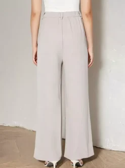 Pantalon palazzo taille haute à ceinture nouée et jambes larges plissé et décontracté