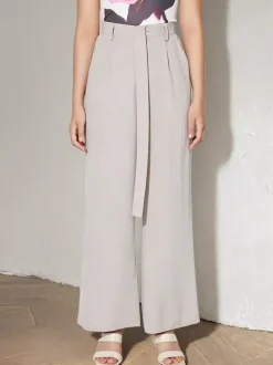 Pantalon palazzo taille haute à ceinture nouée et jambes larges plissé et décontracté