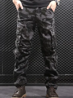 Pantalon Pour Homme Camouflage Taille Naturelle Pantalon Cargo Droit Pantalon Gris