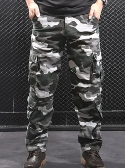 Pantalon Pour Homme Camouflage Taille Naturelle Pantalon Cargo Droit Pantalon Gris