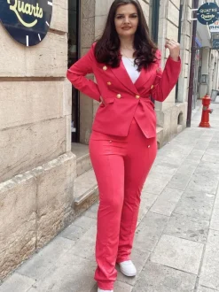 Pantalons Femmes Décontractés Longs Coupe Cintrée à Zip Décors avec Boutonnages Unicolore