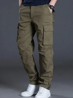 Pantalons pour hommes Pantalon cargo droit taille naturelle décontractée Jaune Vert Pantalons pour hommes