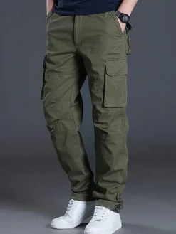 Pantalons pour hommes Pantalon cargo droit taille naturelle décontractée Jaune Vert Pantalons pour hommes