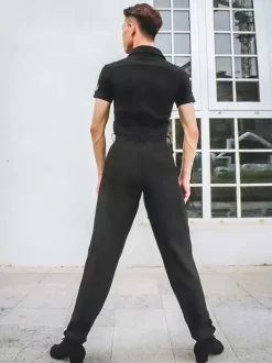 Pantalons de danse latine pour hommes Bas en polyester noir Vêtements de danse pour adultes