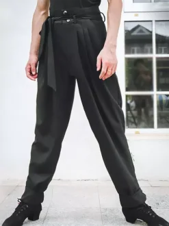 Pantalons de danse latine pour hommes Bas en polyester noir Vêtements de danse pour adultes