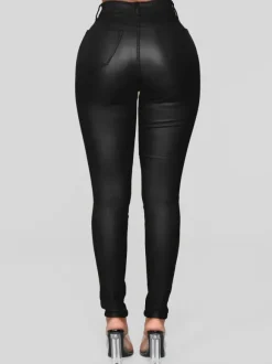 Pantalons Longs Femme Coupe Cintrée avec Boutons Unicolore