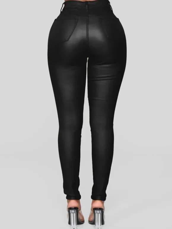 Pantalons Longs Femme Coupe Cintrée avec Boutons Unicolore