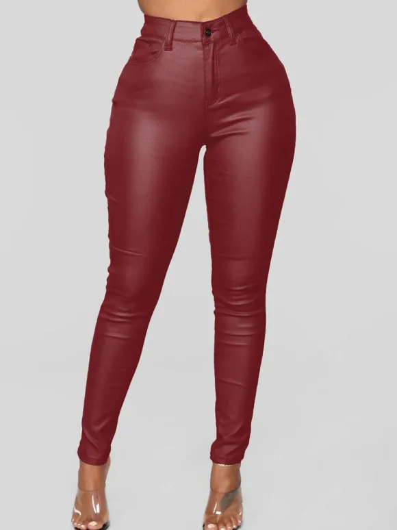 Pantalons Longs Femme Coupe Cintrée avec Boutons Unicolore