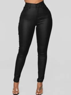 Pantalons Longs Femme Coupe Cintrée avec Boutons Unicolore