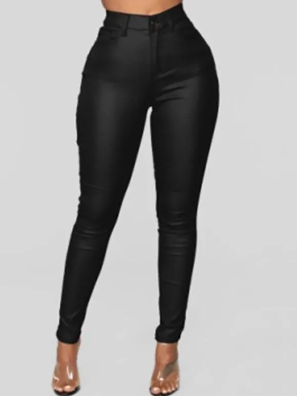 Pantalons Longs Femme Coupe Cintrée avec Boutons Unicolore